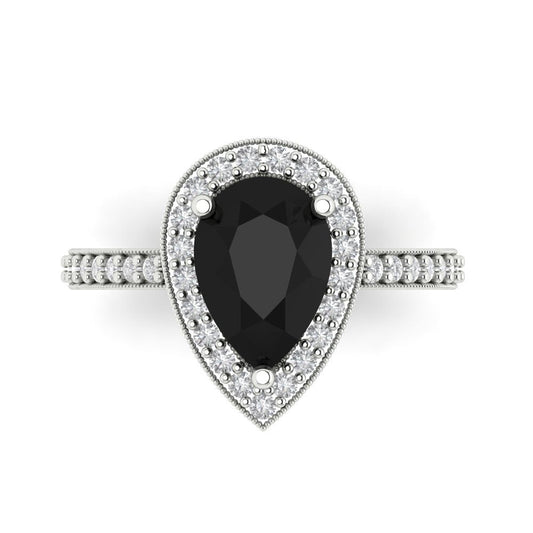 2.36 cttw Natural Onyx Hidden Halo Engagement Ring - Solid White Gold (VVS1, Pear Cut,10x7mm)