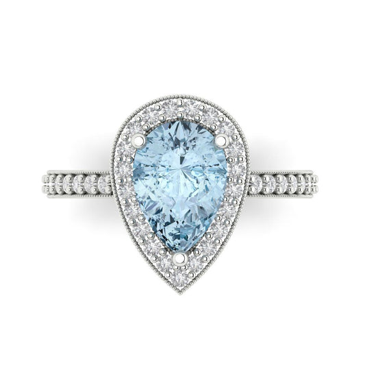 2.36 cttw Natural Sky Blue Topaz Hidden Halo Engagement Ring - Solid White Gold (VVS1, Pear Cut,10x7mm)
