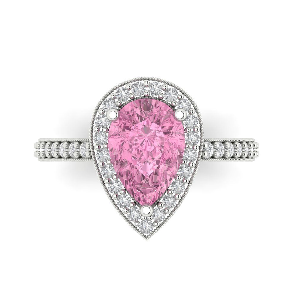 2.36 cttw Zirconia Simulated Pink Diamond Hidden Halo Engagement Ring - Solid Gold (VVS1, Pear Cut,10x7mm)