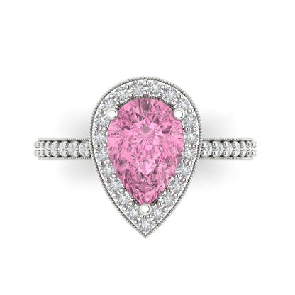 2.36 cttw Zirconia Simulated Pink Diamond Hidden Halo Engagement Ring - Solid Gold (VVS1, Pear Cut,10x7mm)