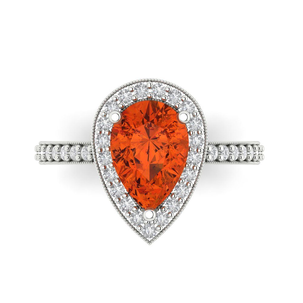 2.36 cttw Zirconia Simulated Red Diamond Hidden Halo Engagement Ring - Solid Gold (VVS1, Pear Cut,10x7mm)