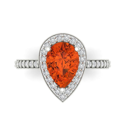 2.36 cttw Zirconia Simulated Red Diamond Hidden Halo Engagement Ring - Solid Gold (VVS1, Pear Cut,10x7mm)