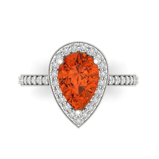 2.36 cttw Zirconia Simulated Red Diamond Hidden Halo Engagement Ring - Solid White Gold (VVS1, Pear Cut,10x7mm)