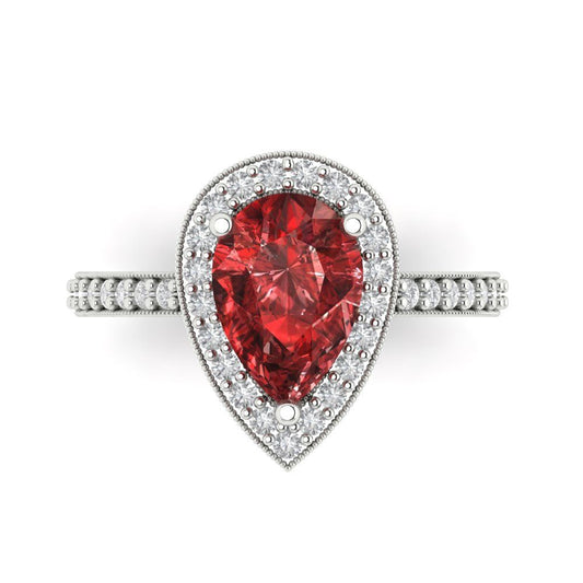 2.36 cttw Natural Garnet Hidden Halo Engagement Ring - Solid White Gold (VVS1, Pear Cut,10x7mm)
