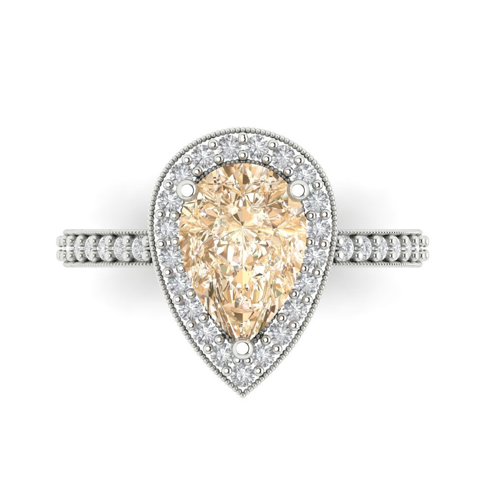 2.36 cttw Natural Morganite Hidden Halo Engagement Ring - Solid Gold (Pear Cut,10x7mm)