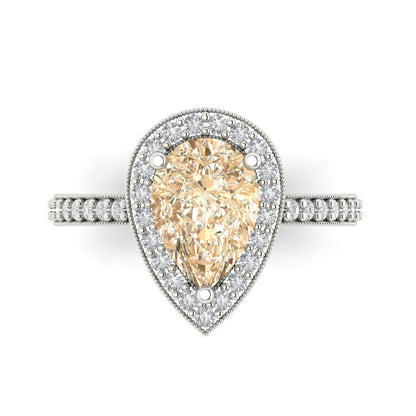 2.36 cttw Natural Morganite Hidden Halo Engagement Ring - Solid Gold (Pear Cut,10x7mm)