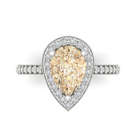 2.36 cttw Natural Morganite Hidden Halo Engagement Ring - Solid White Gold (VVS1, Pear Cut,10x7mm)