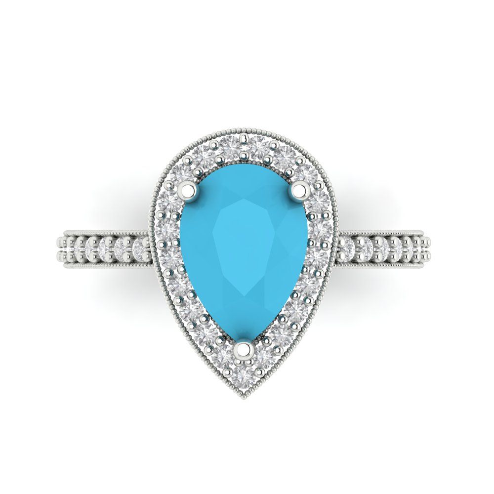 2.36 cttw Simulated Turquoise Hidden Halo Engagement Ring - Solid Gold (Pear Cut,10x7mm)