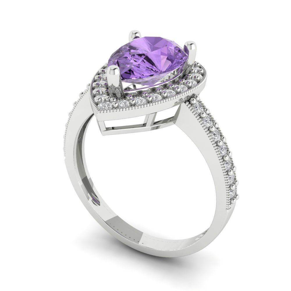 2.36 cttw Simulated Alexandrite Hidden Halo Engagement Ring - Solid Gold (Pear Cut,10x7mm)