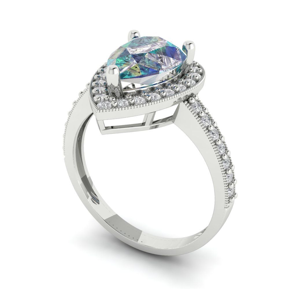 2.36 cttw Blue Moissanite Hidden Halo Engagement Ring - Solid Gold (Pear Cut,10x7mm)