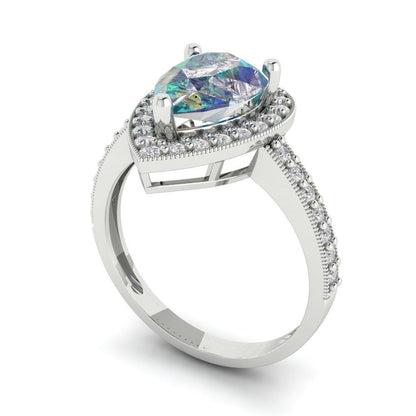 2.36 cttw Blue Moissanite Hidden Halo Engagement Ring - Solid Gold (Pear Cut,10x7mm)