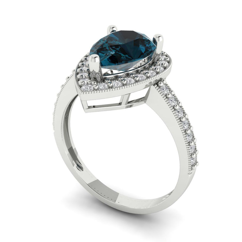 2.36 cttw Natural London Blue Topaz Hidden Halo Engagement Ring - Solid Gold (Pear Cut,10x7mm)