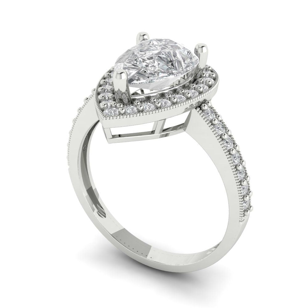 2.36 cttw Zirconia Simulated Diamond Hidden Halo Engagement Ring - Solid Gold (VVS1, Pear Cut,10x7mm)