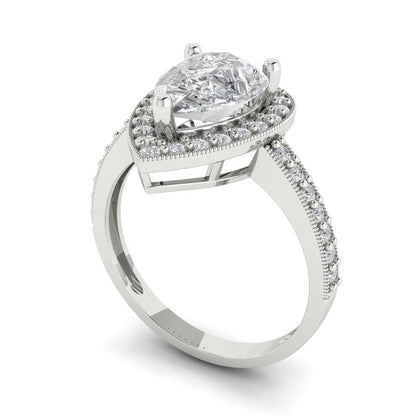 2.36 cttw Zirconia Simulated Diamond Hidden Halo Engagement Ring - Solid Gold (VVS1, Pear Cut,10x7mm)
