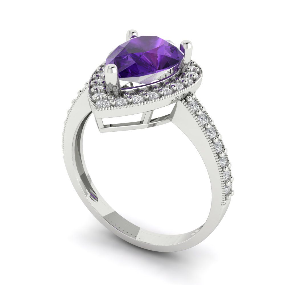 2.36 cttw Natural Amethyst Hidden Halo Engagement Ring - Solid Gold (Pear Cut,10x7mm)