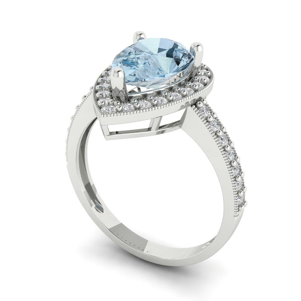 2.36 cttw Natural Sky Blue Topaz Hidden Halo Engagement Ring - Solid Gold (Pear Cut,10x7mm)