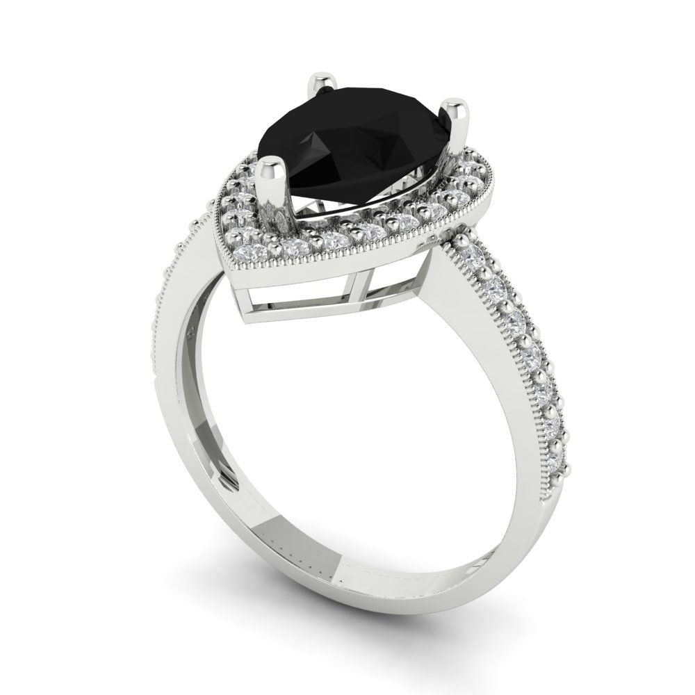 2.36 cttw Natural Onyx Hidden Halo Engagement Ring - Solid Gold (Pear Cut,10x7mm)