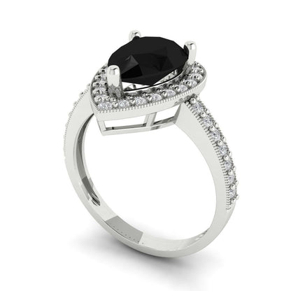 2.36 cttw Natural Onyx Hidden Halo Engagement Ring - Solid Gold (Pear Cut,10x7mm)