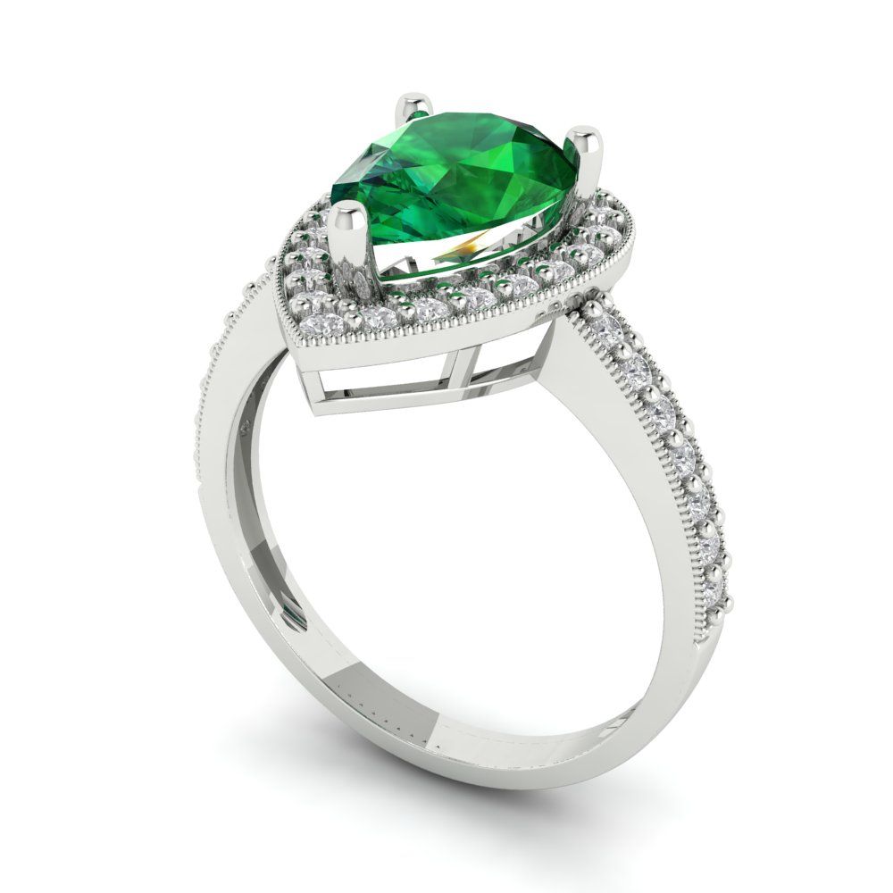 2.36 cttw Simulated Emerald Hidden Halo Engagement Ring - Solid Gold (Pear Cut,10x7mm)