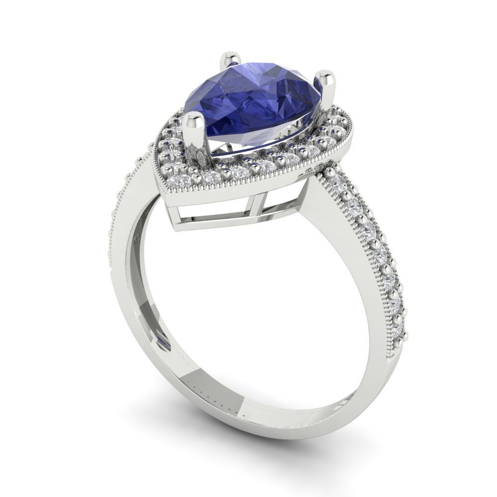 2.36 cttw Simulated Tanzanite Hidden Halo Engagement Ring - Solid Gold (Pear Cut,10x7mm)