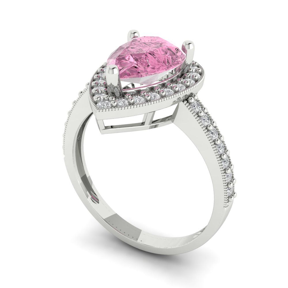2.36 cttw Zirconia Simulated Pink Diamond Hidden Halo Engagement Ring - Solid Gold (VVS1, Pear Cut,10x7mm)