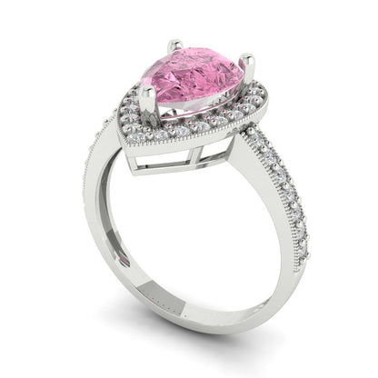 2.36 cttw Zirconia Simulated Pink Diamond Hidden Halo Engagement Ring - Solid Gold (VVS1, Pear Cut,10x7mm)