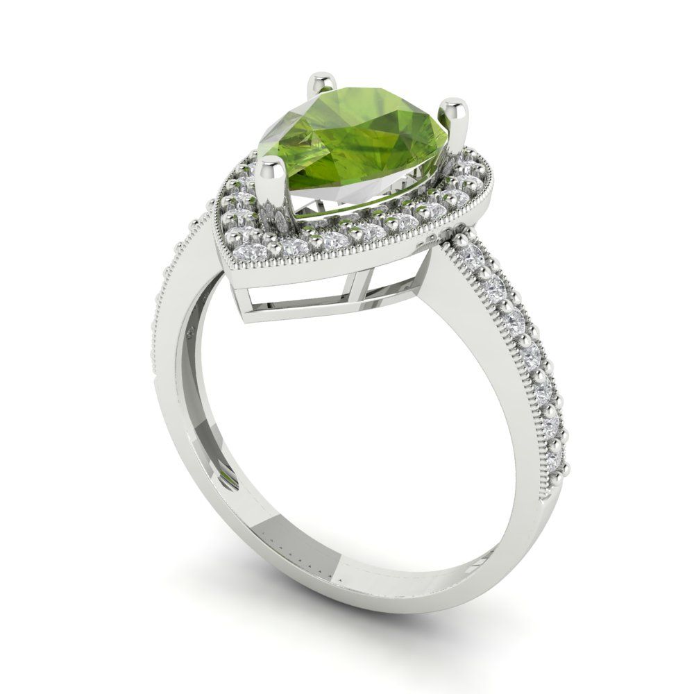 2.36 cttw Natural Peridot Hidden Halo Engagement Ring - Solid Gold (Pear Cut,10x7mm)