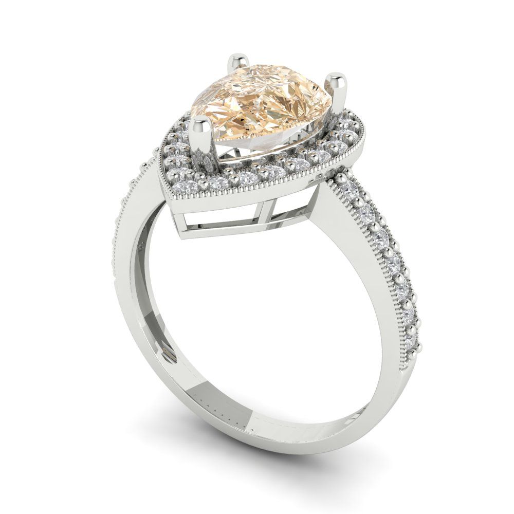 2.36 cttw Natural Morganite Hidden Halo Engagement Ring - Solid Gold (Pear Cut,10x7mm)