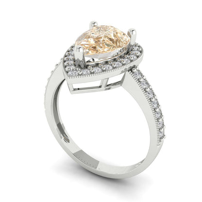 2.36 cttw Natural Morganite Hidden Halo Engagement Ring - Solid Gold (Pear Cut,10x7mm)