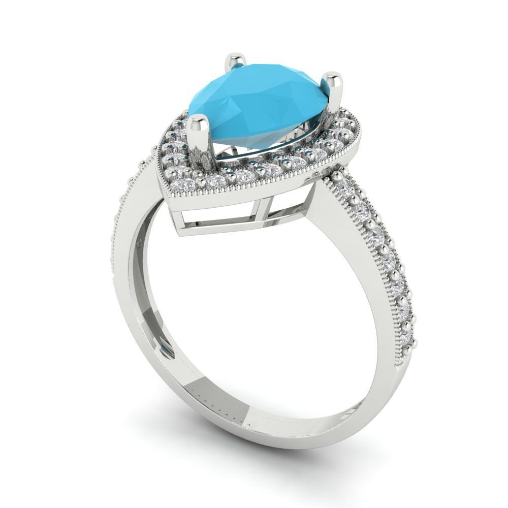2.36 cttw Simulated Turquoise Hidden Halo Engagement Ring - Solid Gold (Pear Cut,10x7mm)