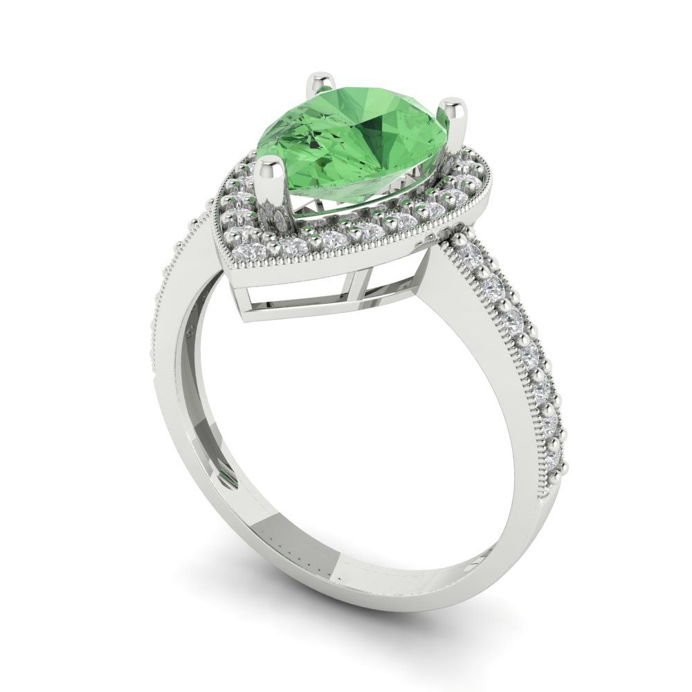 2.36 cttw Zirconia Simulated Green Diamond Hidden Halo Engagement Ring - Solid Gold (VVS1, Pear Cut,10x7mm)