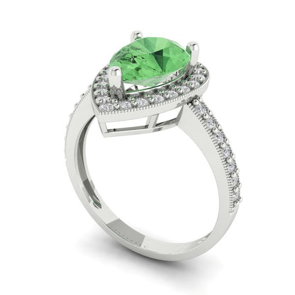 2.36 cttw Zirconia Simulated Green Diamond Hidden Halo Engagement Ring - Solid Gold (VVS1, Pear Cut,10x7mm)