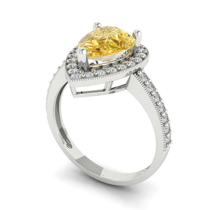2.36 cttw Natural Citrine Hidden Halo Engagement Ring - Solid Gold (Pear Cut,10x7mm)