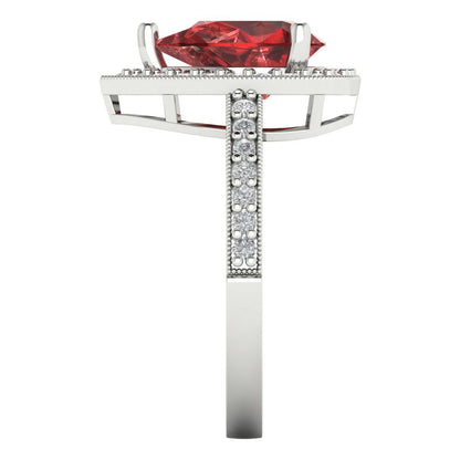 2.36 cttw Natural Garnet Hidden Halo Engagement Ring - Solid Gold (Pear Cut,10x7mm)