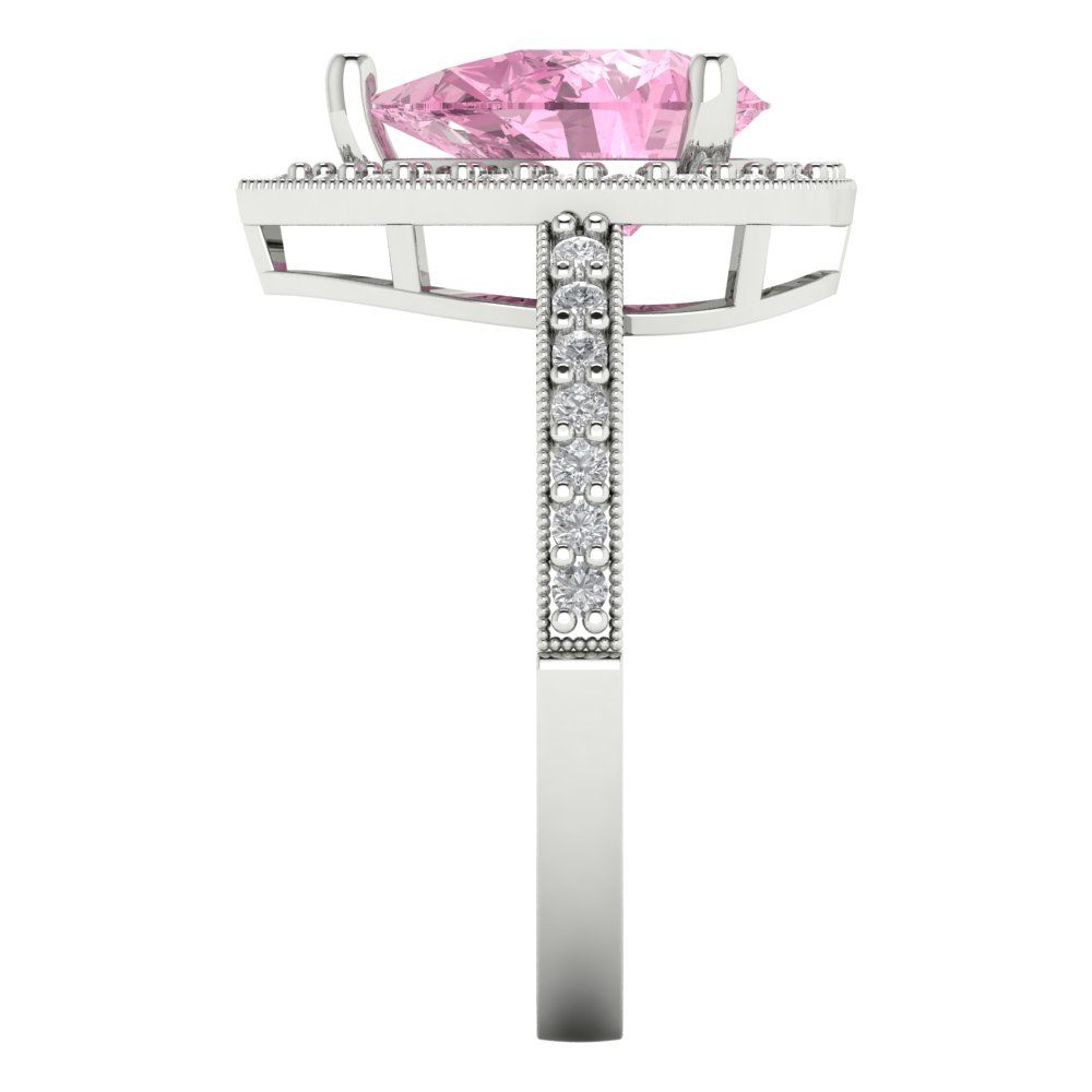 2.36 cttw Zirconia Simulated Pink Diamond Hidden Halo Engagement Ring - Solid Gold (VVS1, Pear Cut,10x7mm)