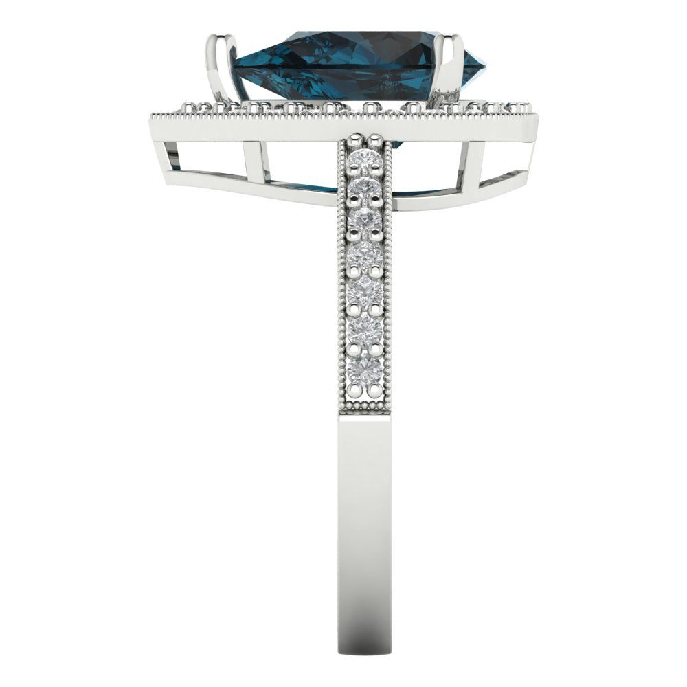 2.36 cttw Natural London Blue Topaz Hidden Halo Engagement Ring - Solid Gold (Pear Cut,10x7mm)
