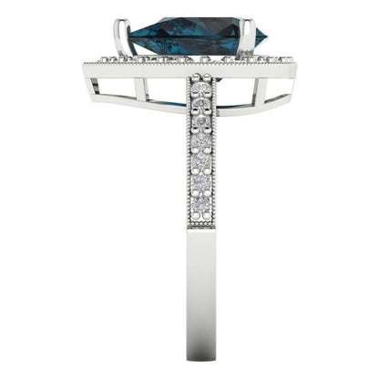 2.36 cttw Natural London Blue Topaz Hidden Halo Engagement Ring - Solid Gold (Pear Cut,10x7mm)
