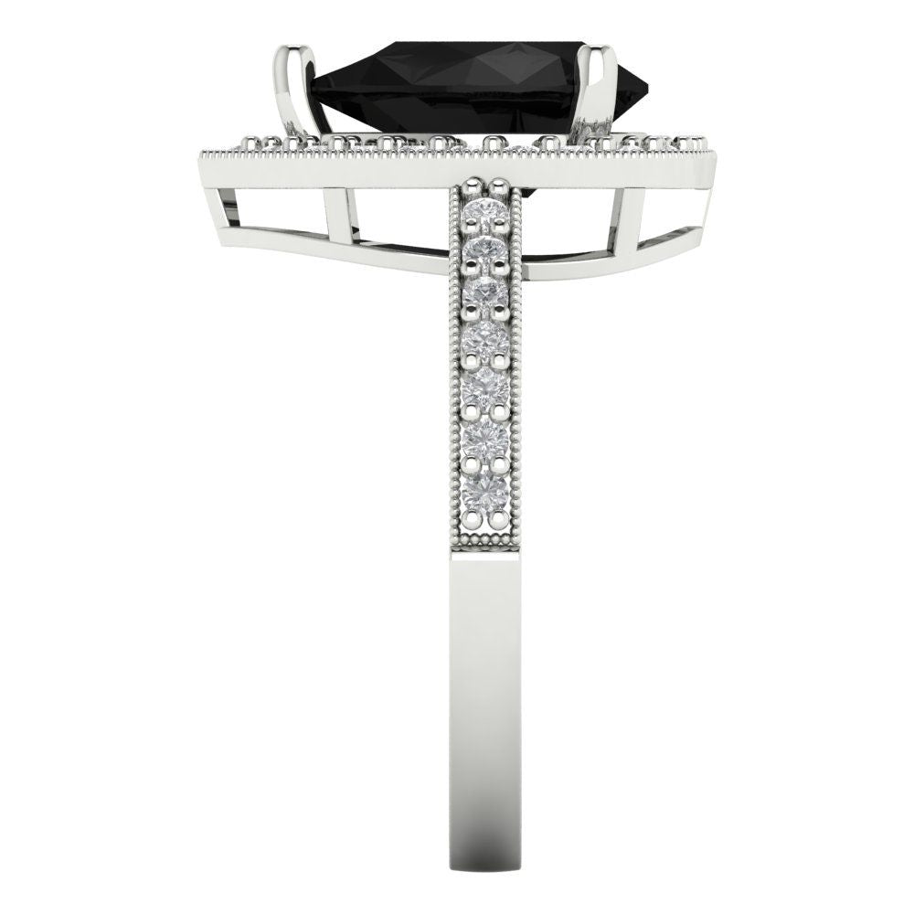 2.36 cttw Natural Onyx Hidden Halo Engagement Ring - Solid Gold (Pear Cut,10x7mm)