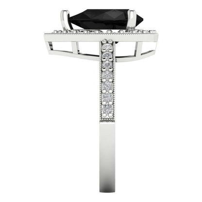 2.36 cttw Natural Onyx Hidden Halo Engagement Ring - Solid Gold (Pear Cut,10x7mm)