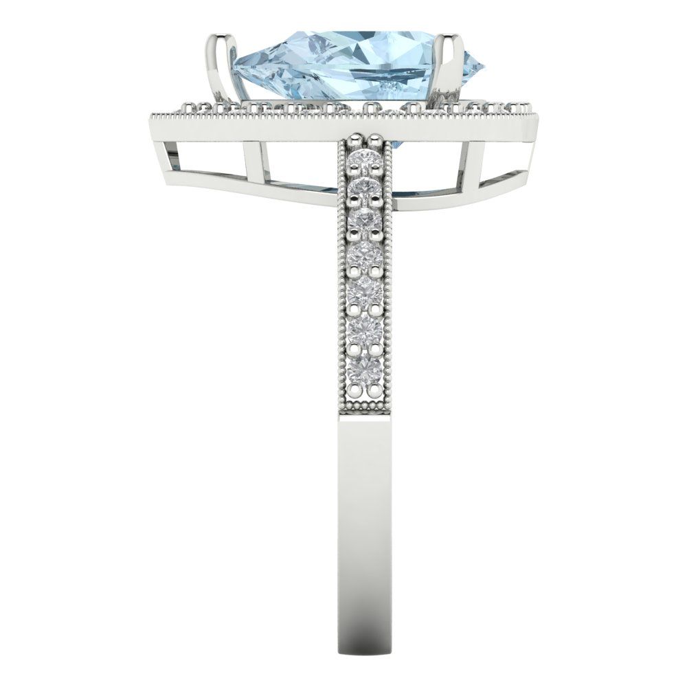 2.36 cttw Zirconia Simulated Blue Diamond Hidden Halo Engagement Ring - Solid Gold (VVS1, Pear Cut,10x7mm)