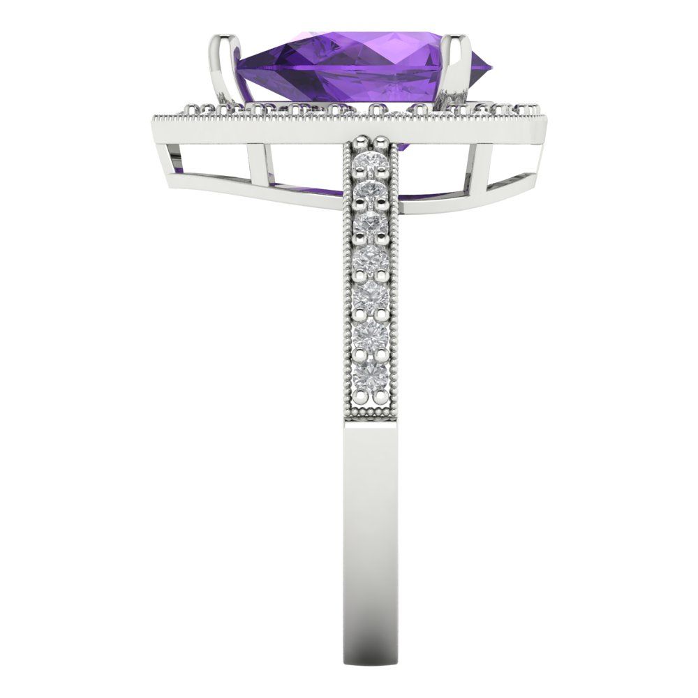 2.36 cttw Natural Amethyst Hidden Halo Engagement Ring - Solid Gold (Pear Cut,10x7mm)