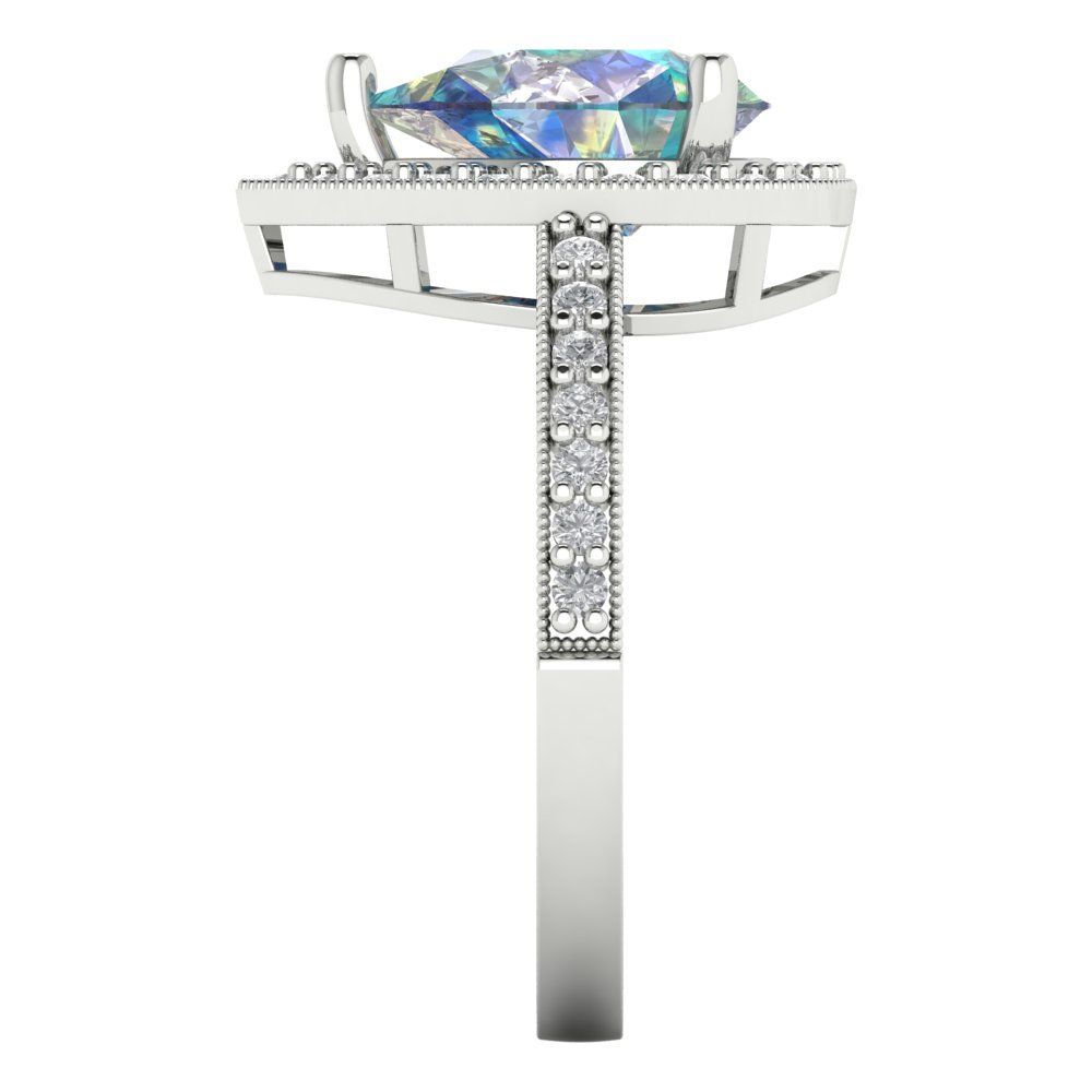 2.36 cttw Blue Moissanite Hidden Halo Engagement Ring - Solid Gold (Pear Cut,10x7mm)
