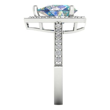 2.36 cttw Blue Moissanite Hidden Halo Engagement Ring - Solid Gold (Pear Cut,10x7mm)