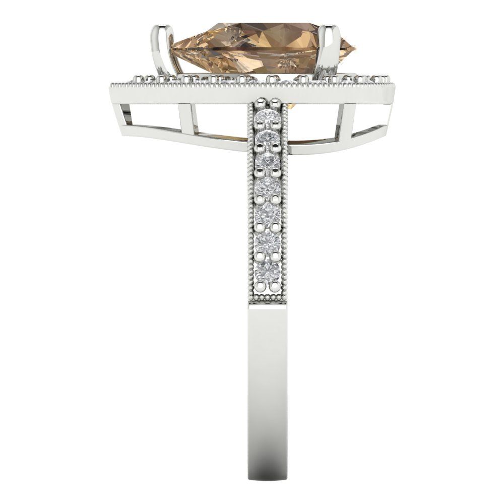 2.36 cttw Zirconia Simulated Champagne Diamond Hidden Halo Engagement Ring - Solid Gold (VVS1, Pear Cut,10x7mm)