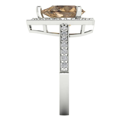2.36 cttw Zirconia Simulated Champagne Diamond Hidden Halo Engagement Ring - Solid Gold (VVS1, Pear Cut,10x7mm)