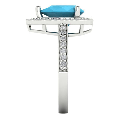 2.36 cttw Simulated Turquoise Hidden Halo Engagement Ring - Solid Gold (Pear Cut,10x7mm)