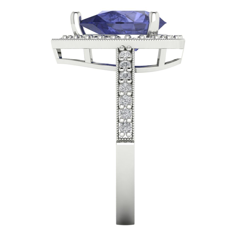 2.36 cttw Simulated Tanzanite Hidden Halo Engagement Ring - Solid Gold (Pear Cut,10x7mm)