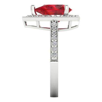 2.36 cttw Simulated Ruby Hidden Halo Engagement Ring - Solid White Gold (VVS1, Pear Cut,10x7mm)