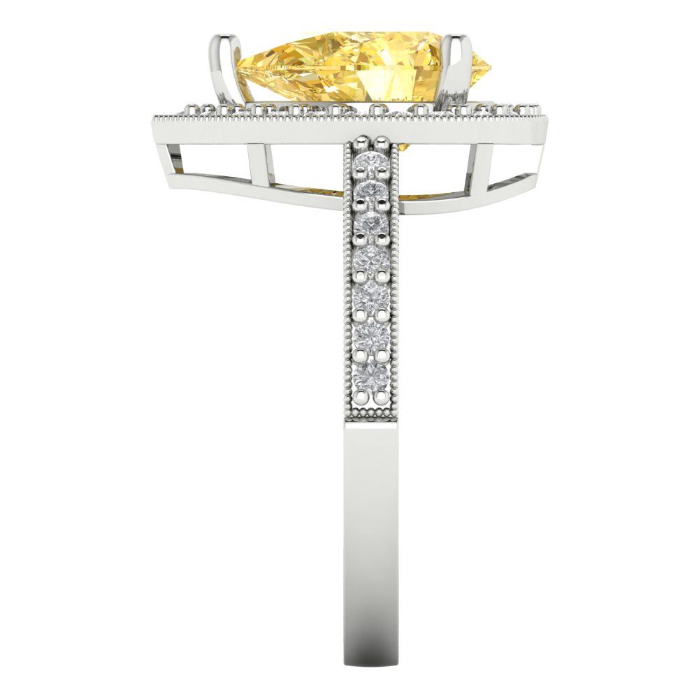2.36 cttw Zirconia Simulated Yellow Diamond Hidden Halo Engagement Ring - Solid Gold (VVS1, Pear Cut,10x7mm)