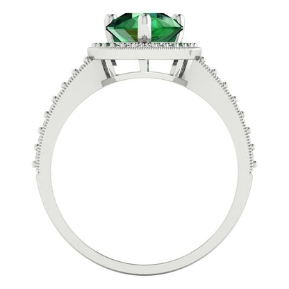 2.36 cttw Simulated Emerald Hidden Halo Engagement Ring - Solid Gold (Pear Cut,10x7mm)
